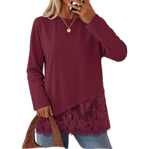 MEROKEETY Women’s Fall Lace Long Sleeve Tops 2026 Casual Shirts(Burgundy)