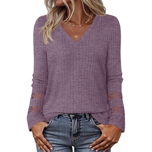 MEROKEETY Womens Long Sleeve Tops Fall Winter Ribbed Sweaters Casual Shirts(Purple)