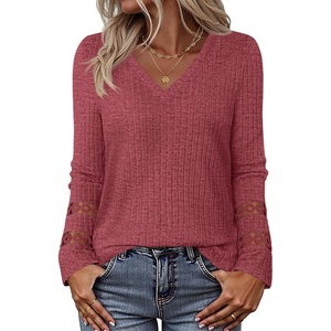 MEROKEETY Womens Long Sleeve Tops Fall Winter Ribbed Sweaters Casual Shirts(Red)