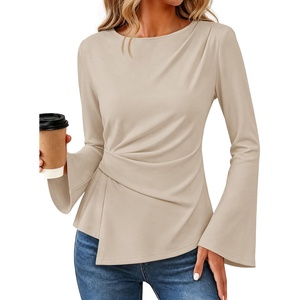 MEROKEETY Womens Peplum Tops Long Sleeve Fall Dressy Business Casual Blouse(Apricot)