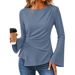 MEROKEETY Womens Peplum Tops Long Sleeve Fall Dressy Business Casual Blouse(Dustyblue)
