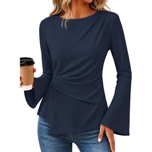 MEROKEETY Womens Peplum Tops Long Sleeve Fall Dressy Business Casual Blouse(Navy)