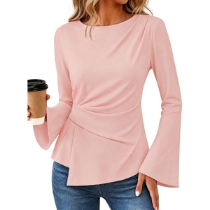 MEROKEETY Womens Peplum Tops Long Sleeve Fall Dressy Business Casual Blouse(Pink)
