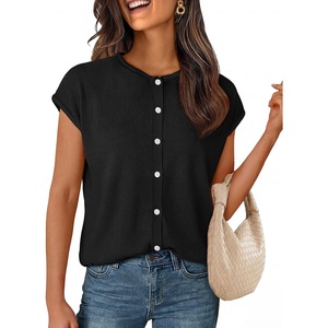 MEROKEETY Women’s Summer Cap Short Sleeve Sweater Vest 2026 Trendy Tops(Black)