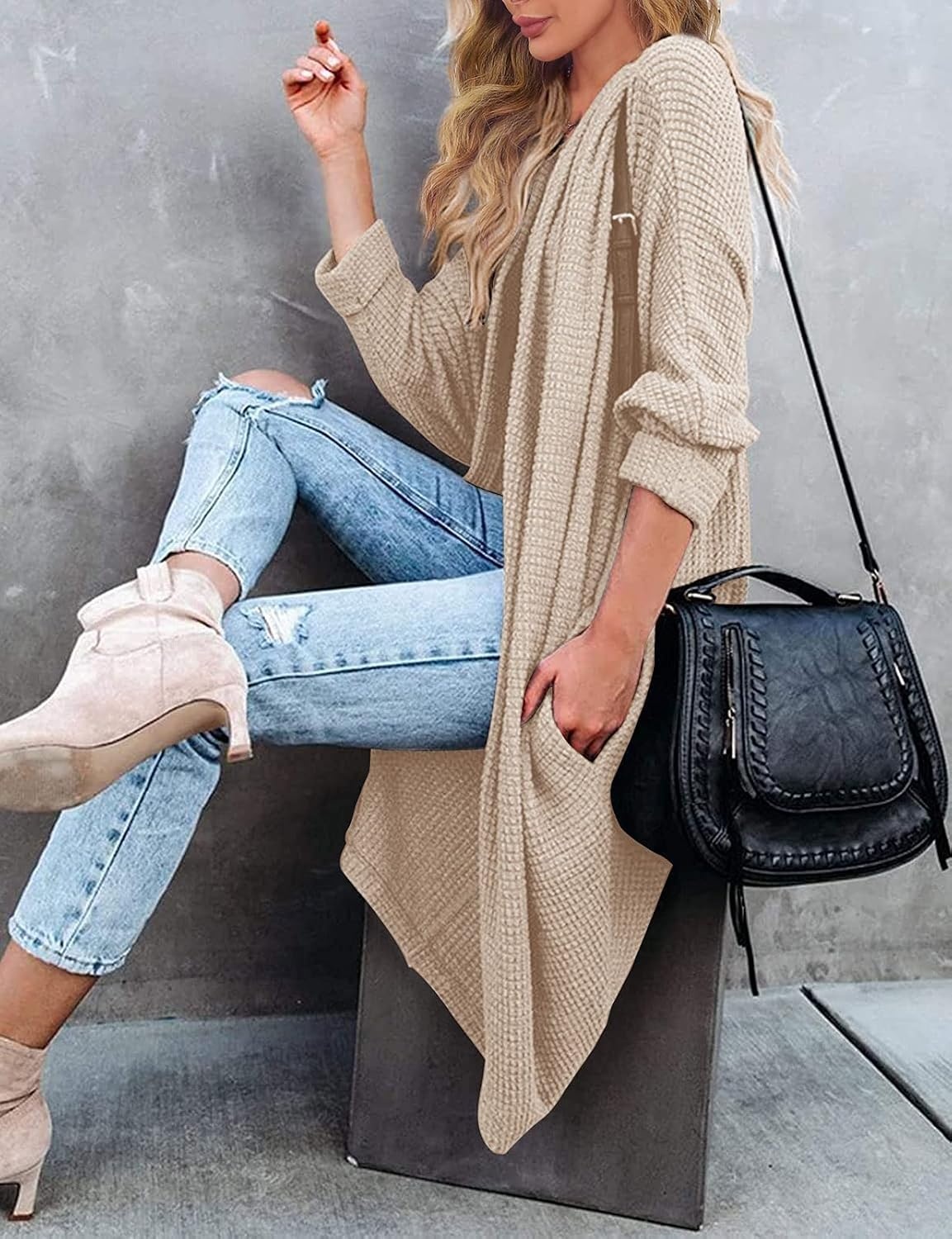 image:imageMEROKEETY Cardigan Sweaters for Women Oversized Long Cardigans Fall OutfitsApricot