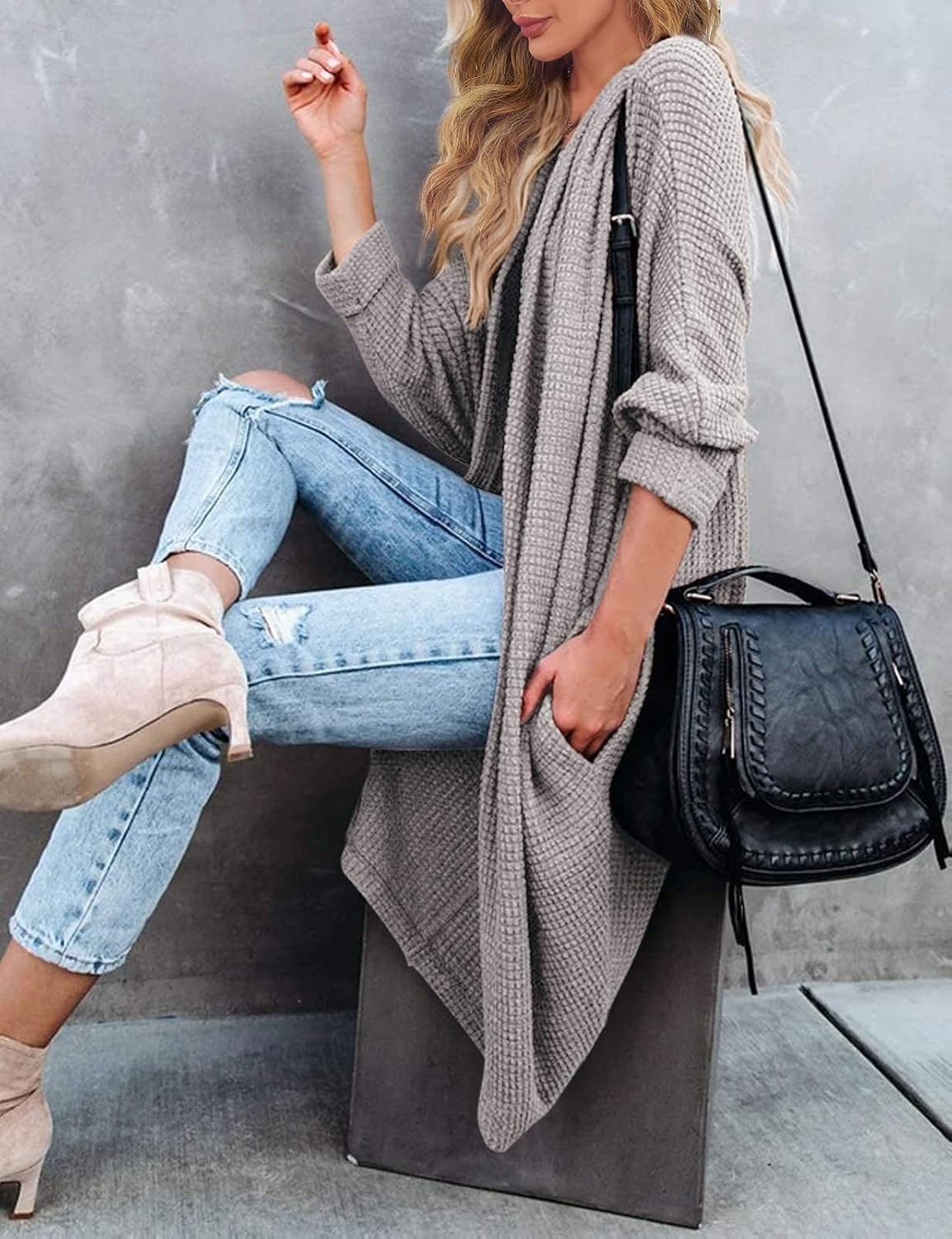 image:imageMEROKEETY Cardigan Sweaters for Women Oversized Long Cardigans Fall OutfitsGrey