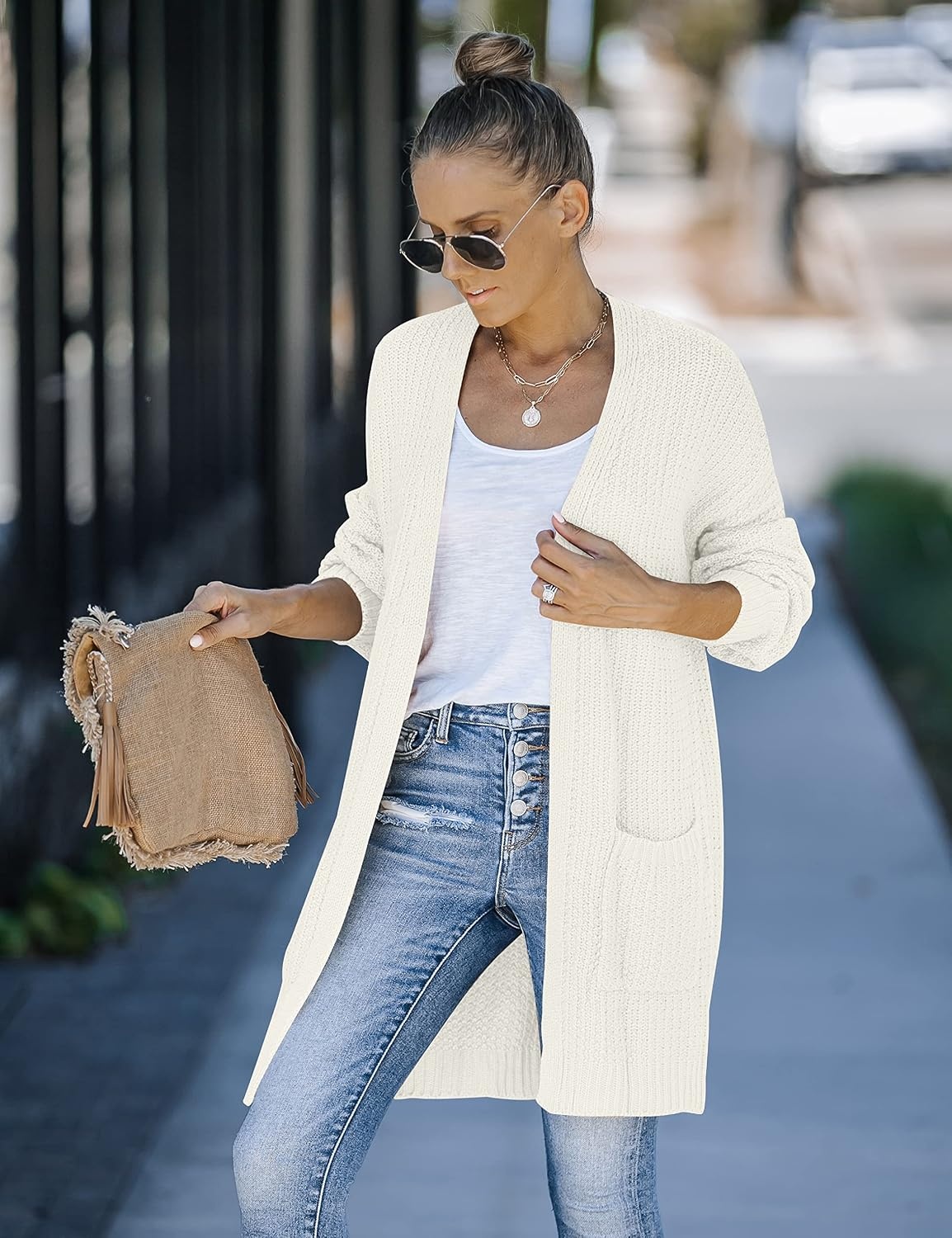 image:imageMEROKEETY Womens 2026 Fall Long Sleeve Chunky Knit Cardigan SweatersBeige