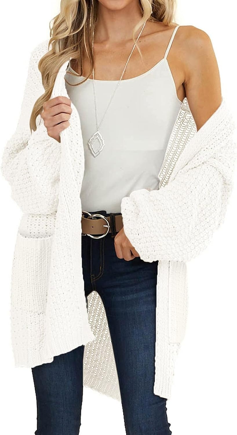 image:imageMEROKEETY Womens 2026 Fall Long Sleeve Chunky Knit Cardigan SweatersBeige