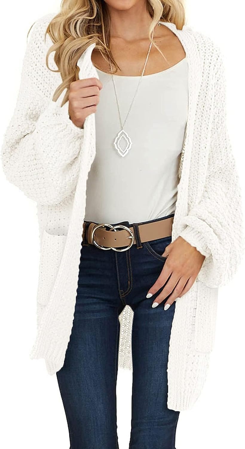 image:imageMEROKEETY Womens 2026 Fall Long Sleeve Chunky Knit Cardigan SweatersBeige