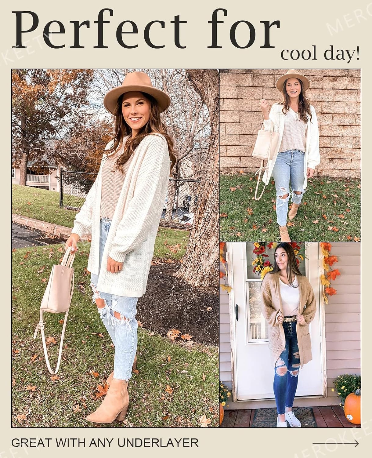 image:imageMEROKEETY Womens 2026 Fall Long Sleeve Chunky Knit Cardigan SweatersBeige