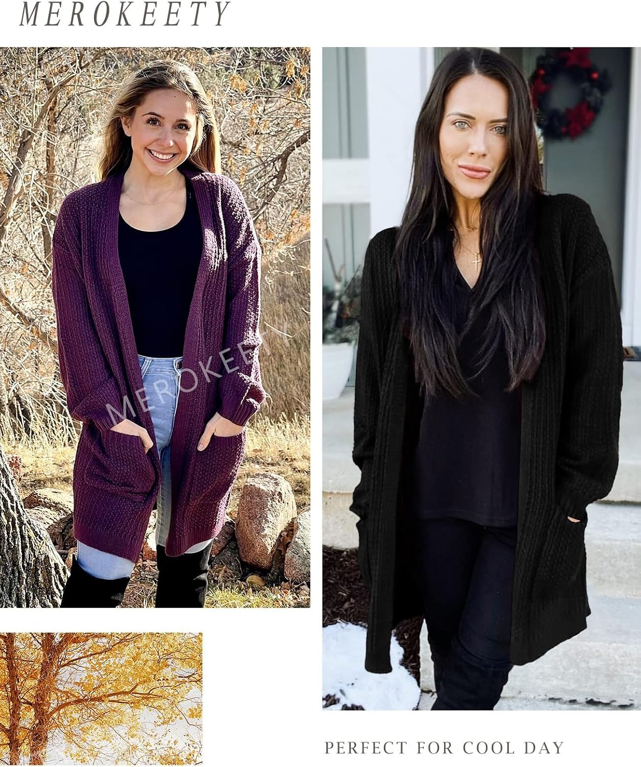 image:imageMEROKEETY Womens 2026 Fall Long Sleeve Chunky Knit Cardigan SweatersBlack