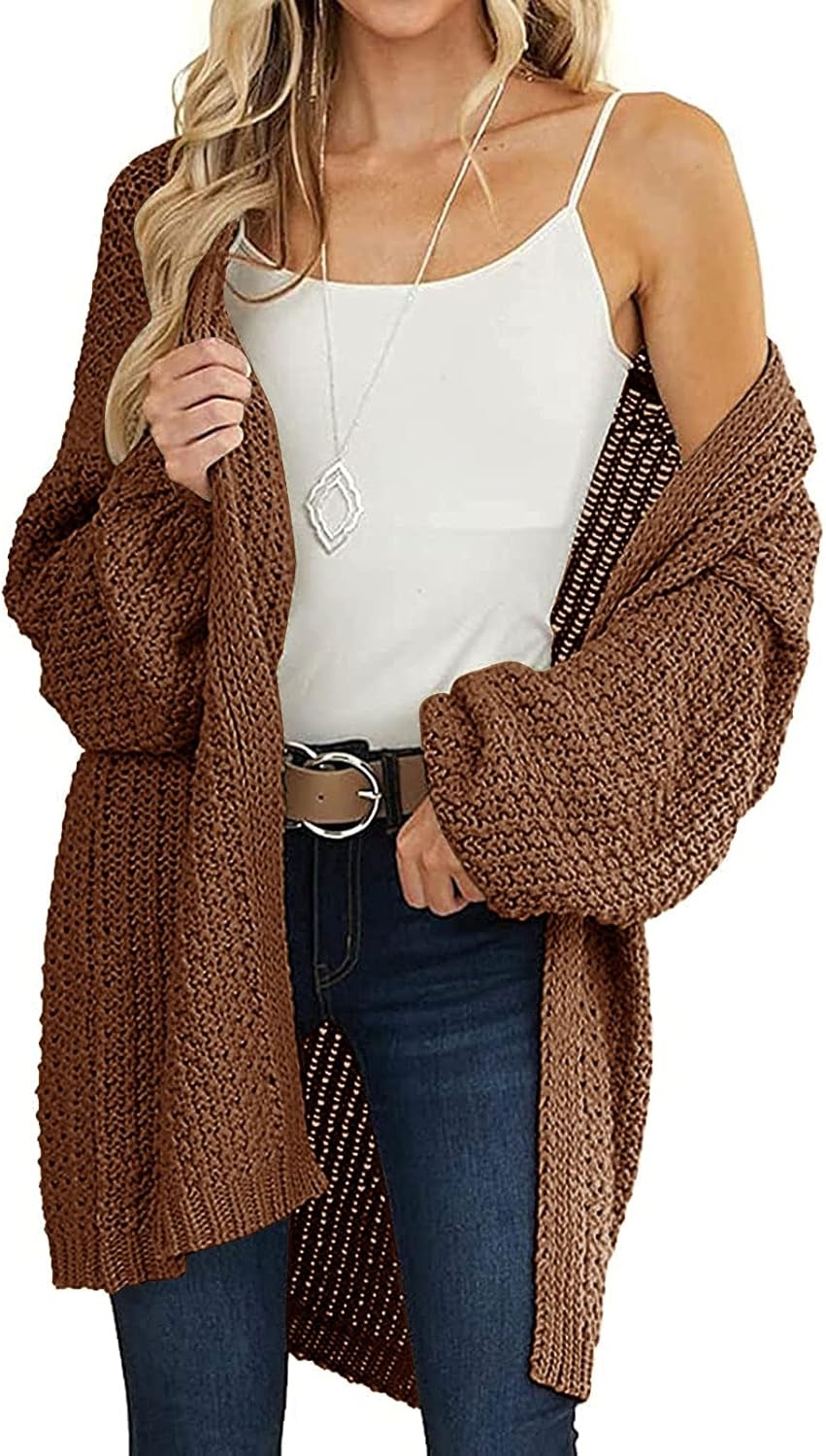 image:imageMEROKEETY Womens 2026 Fall Long Sleeve Chunky Knit Cardigan SweatersBrown