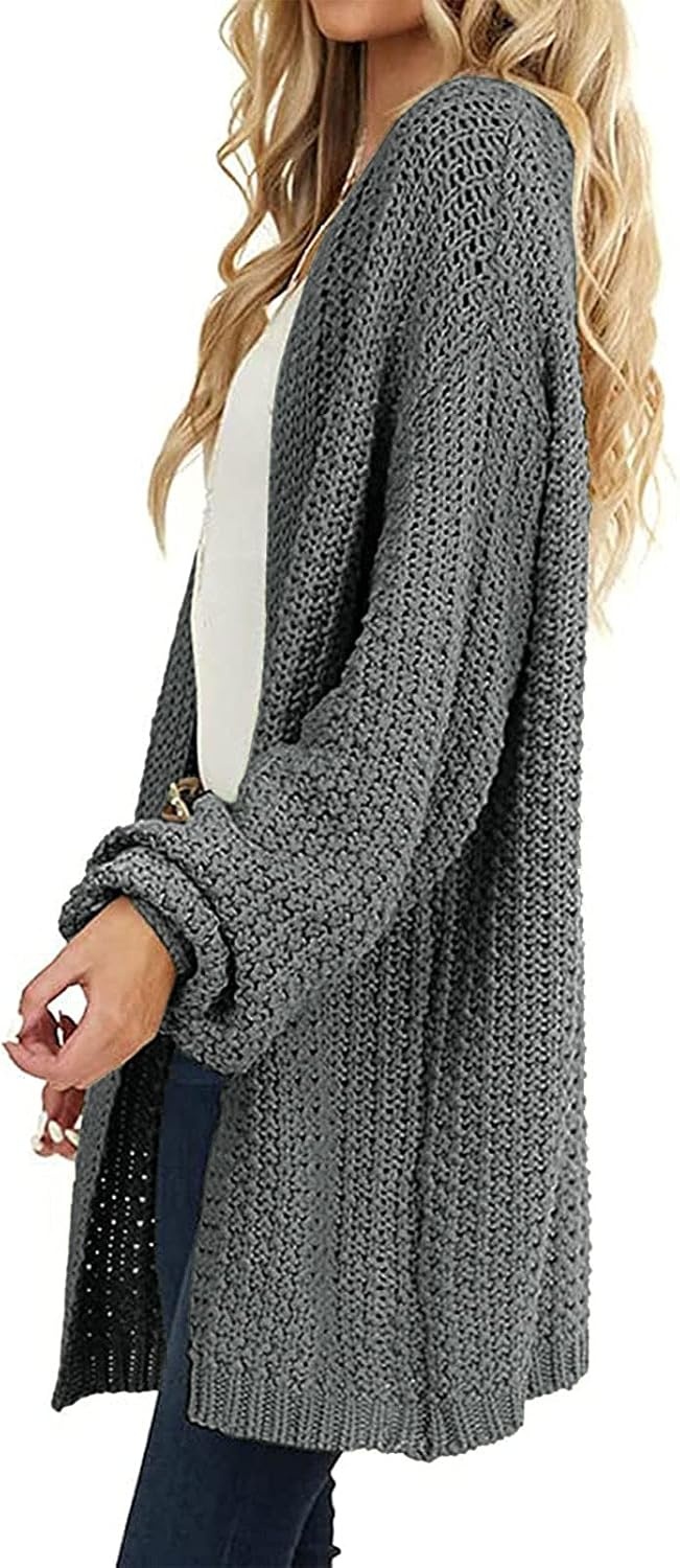 image:imageMEROKEETY Womens 2026 Fall Long Sleeve Chunky Knit Cardigan SweatersDark Grey