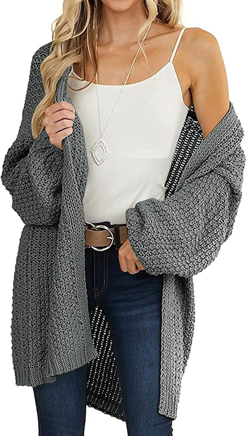image:imageMEROKEETY Womens 2026 Fall Long Sleeve Chunky Knit Cardigan SweatersDark Grey