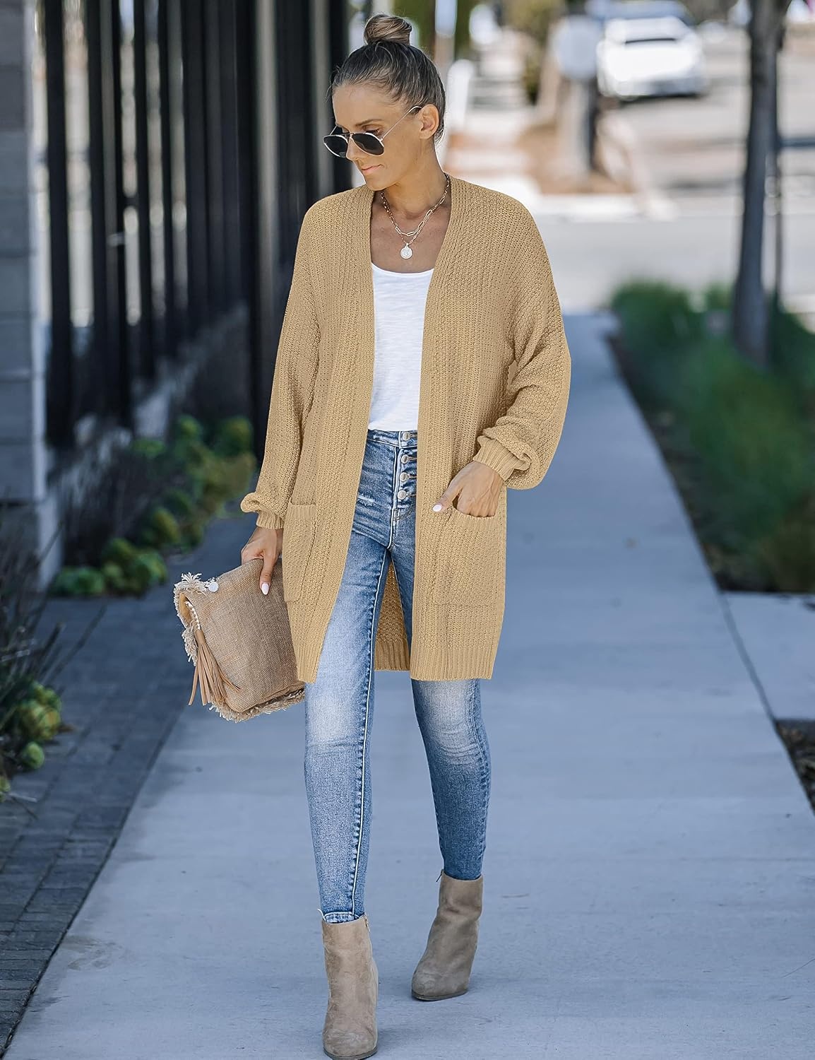 image:imageMEROKEETY Womens 2026 Fall Long Sleeve Chunky Knit Cardigan SweatersKhaki