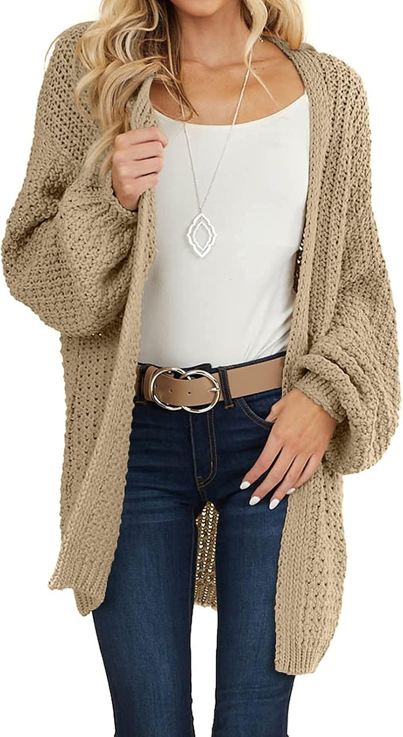image:imageMEROKEETY Womens 2026 Fall Long Sleeve Chunky Knit Cardigan SweatersKhaki
