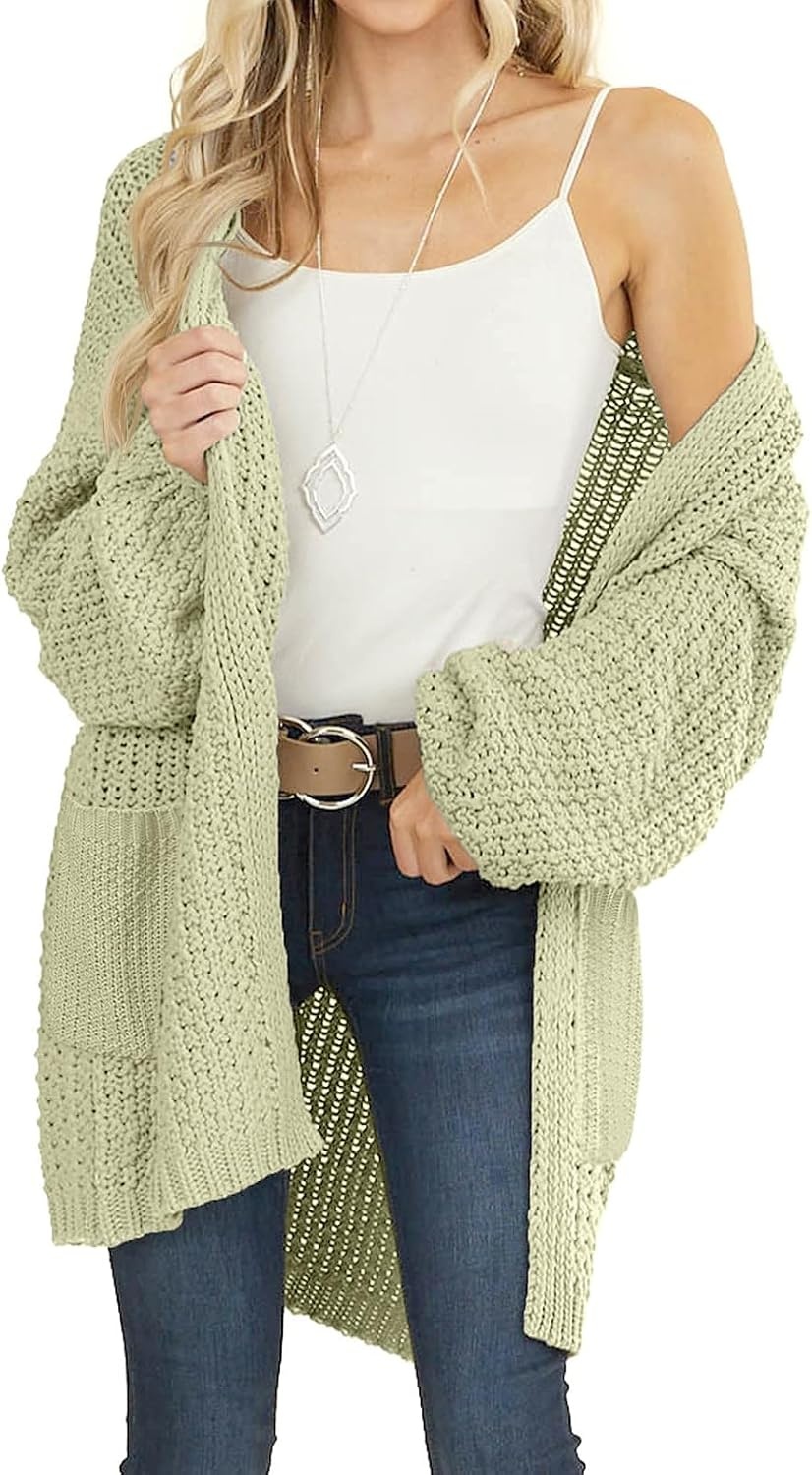 image:imageMEROKEETY Womens 2026 Fall Long Sleeve Chunky Knit Cardigan SweatersLightgreen