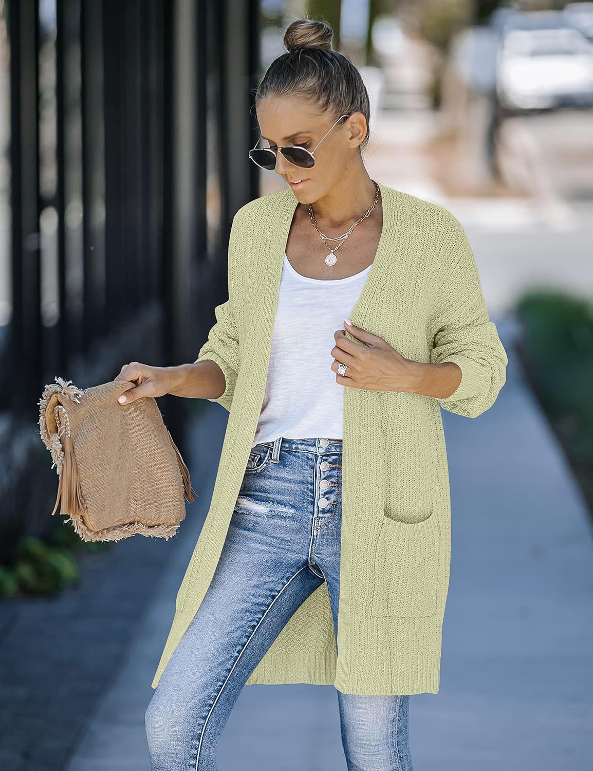 image:imageMEROKEETY Womens 2026 Fall Long Sleeve Chunky Knit Cardigan SweatersLightgreen
