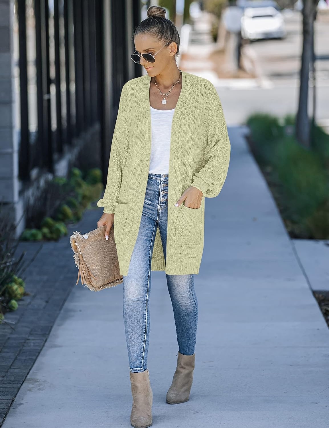 image:imageMEROKEETY Womens 2026 Fall Long Sleeve Chunky Knit Cardigan SweatersLightgreen