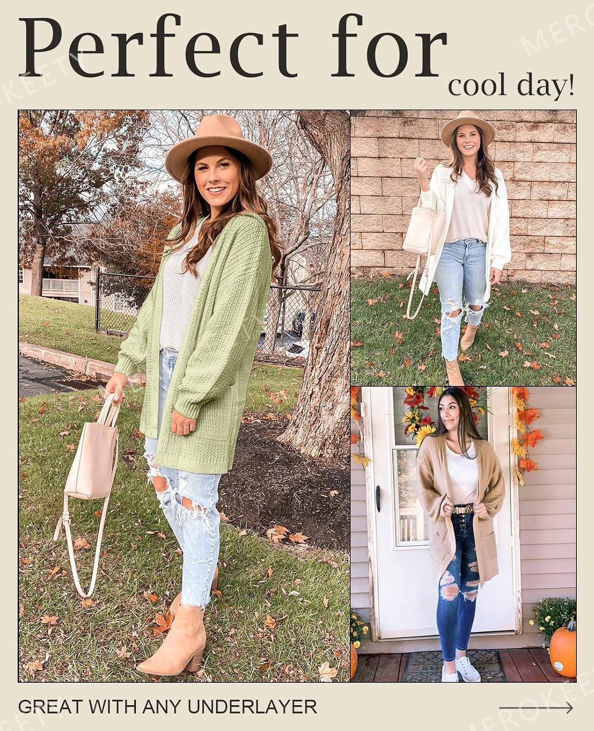 image:imageMEROKEETY Womens 2026 Fall Long Sleeve Chunky Knit Cardigan SweatersLightgreen