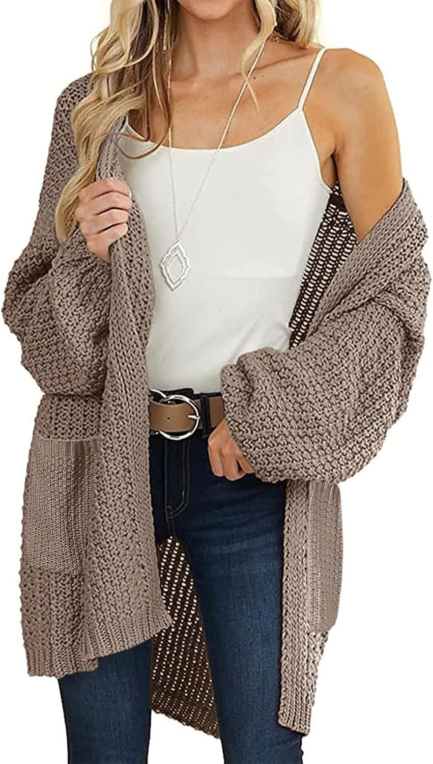 image:imageMEROKEETY Womens 2026 Fall Long Sleeve Chunky Knit Cardigan SweatersMocha