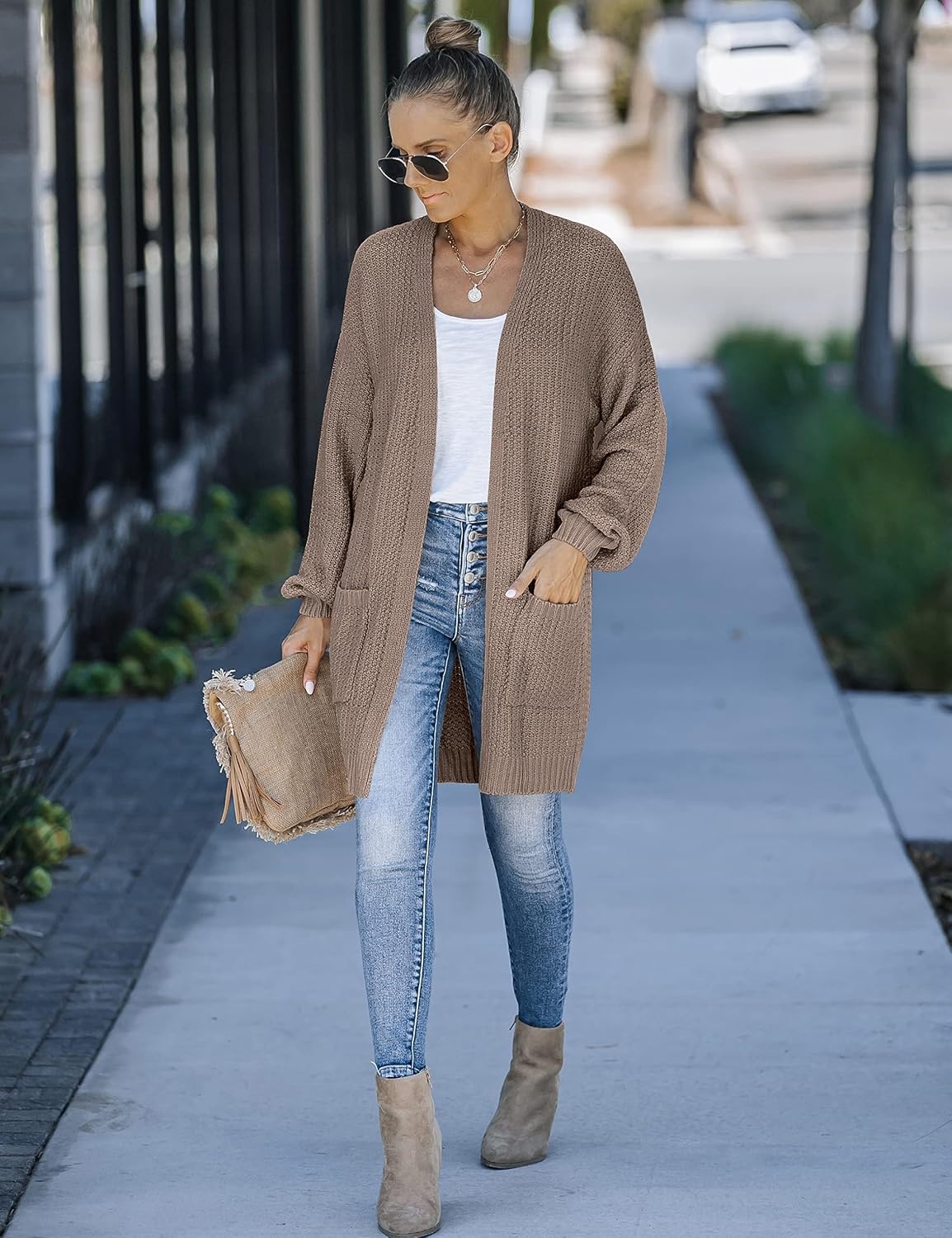 image:imageMEROKEETY Womens 2026 Fall Long Sleeve Chunky Knit Cardigan SweatersMocha
