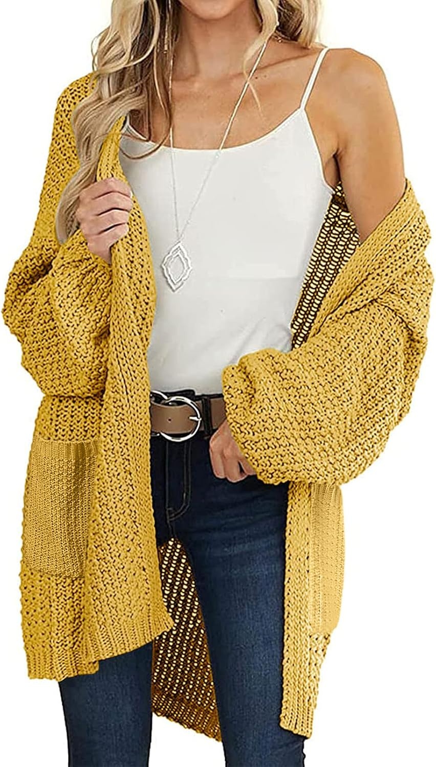 image:imageMEROKEETY Womens 2026 Fall Long Sleeve Chunky Knit Cardigan SweatersMustard