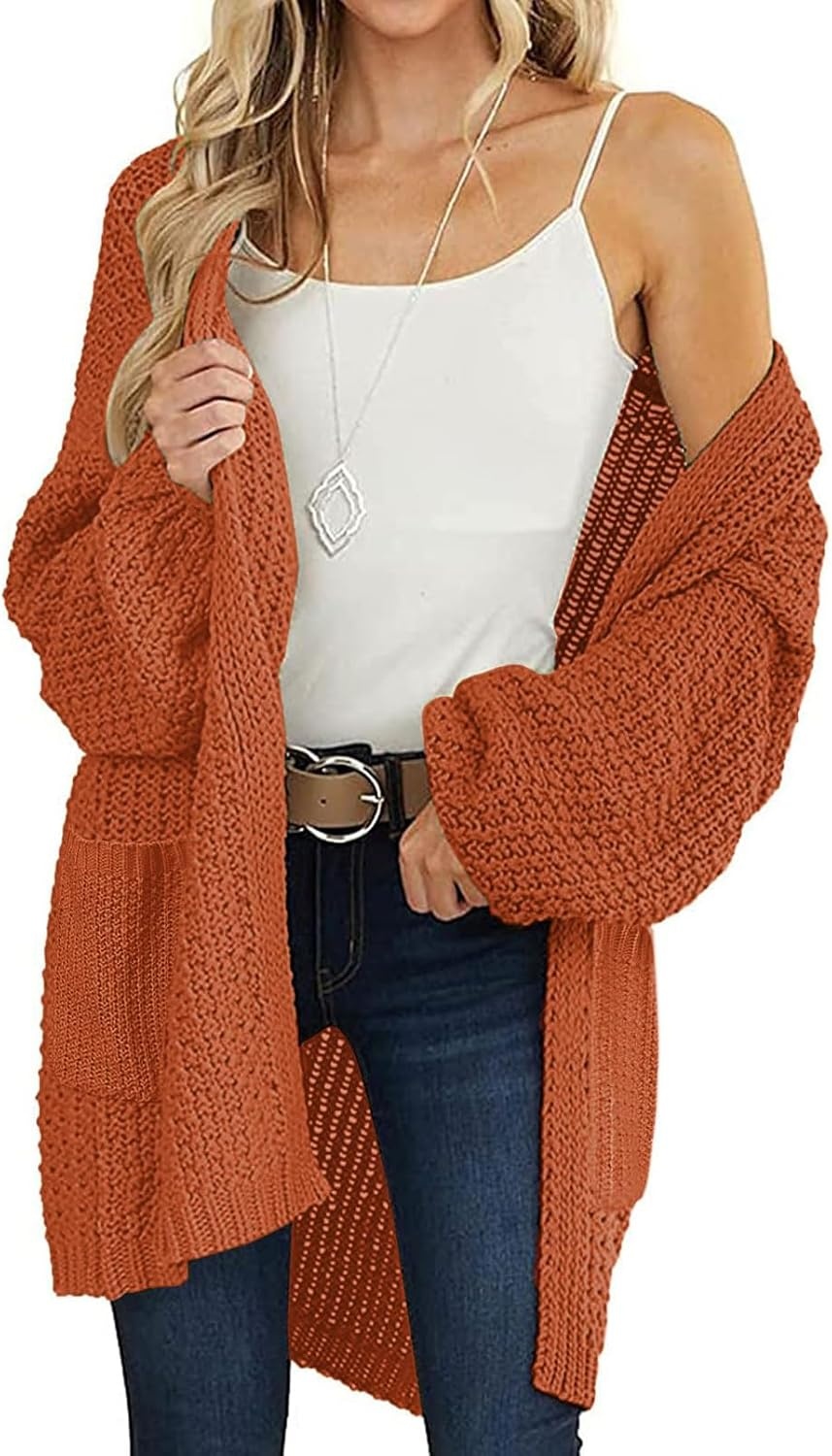 image:imageMEROKEETY Womens 2026 Fall Long Sleeve Chunky Knit Cardigan SweatersOrange