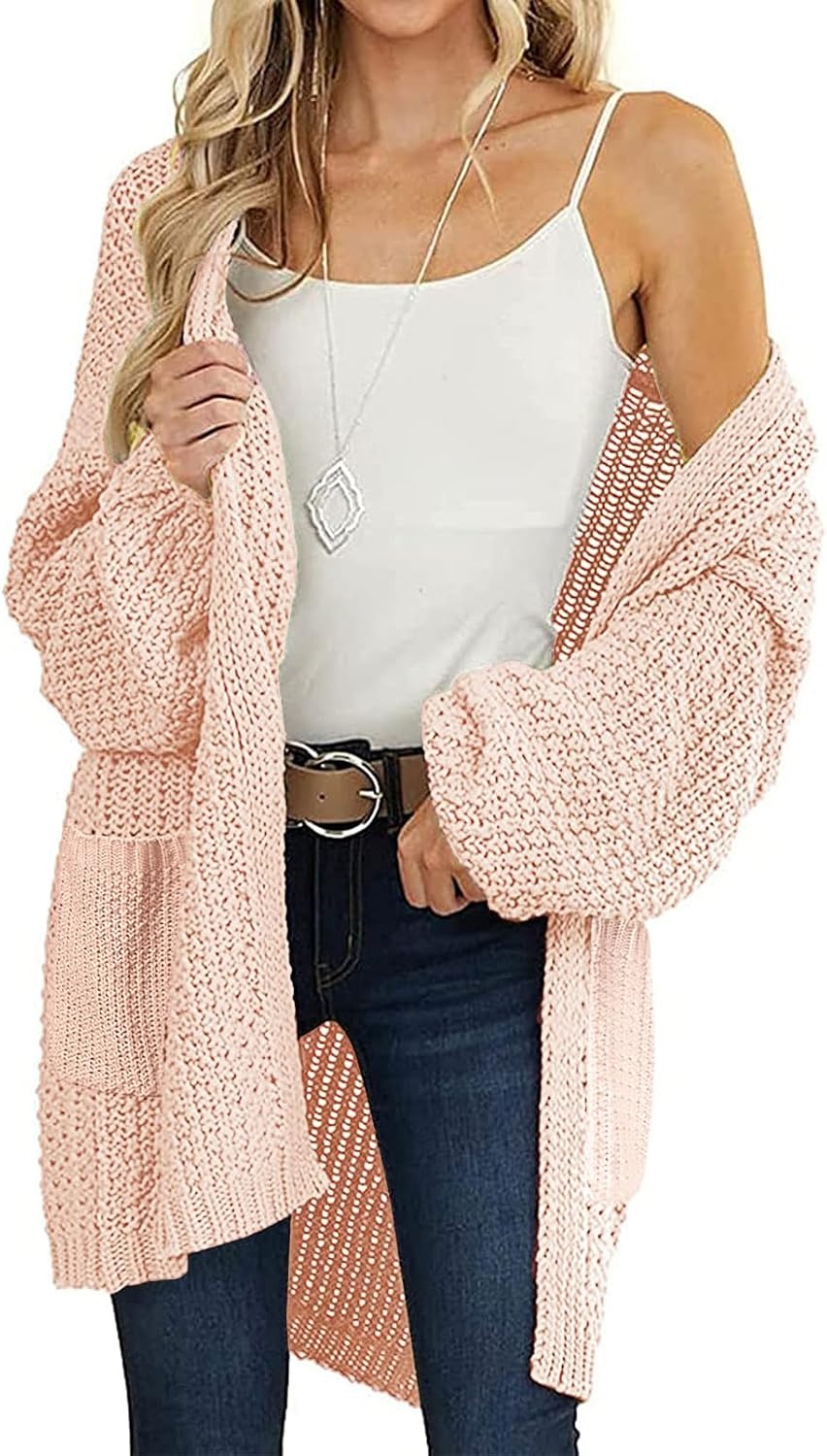 image:imageMEROKEETY Womens 2026 Fall Long Sleeve Chunky Knit Cardigan SweatersPink