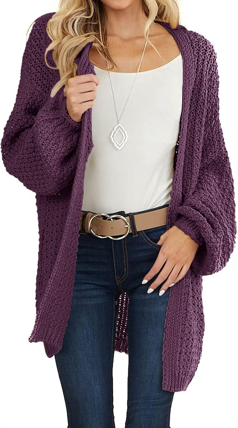 image:imageMEROKEETY Womens 2026 Fall Long Sleeve Chunky Knit Cardigan SweatersPlum