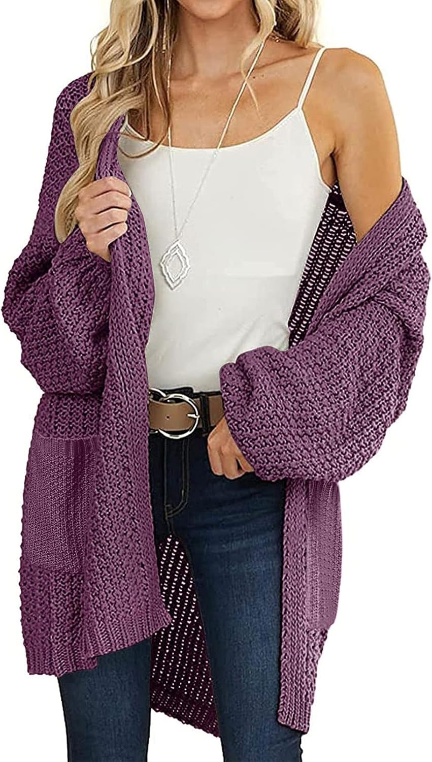 image:imageMEROKEETY Womens 2026 Fall Long Sleeve Chunky Knit Cardigan SweatersPlum