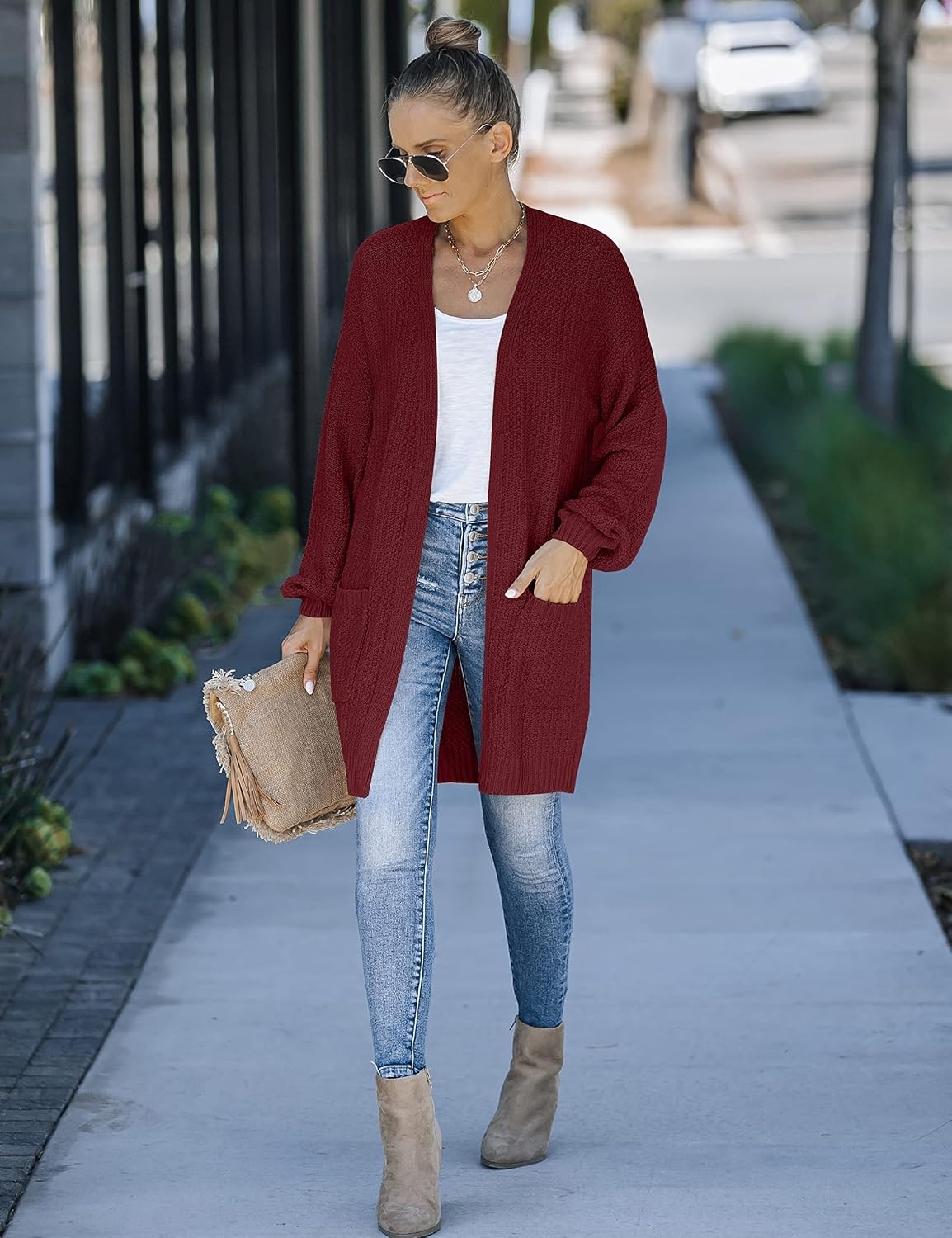 image:imageMEROKEETY Womens 2026 Fall Long Sleeve Chunky Knit Cardigan SweatersWine