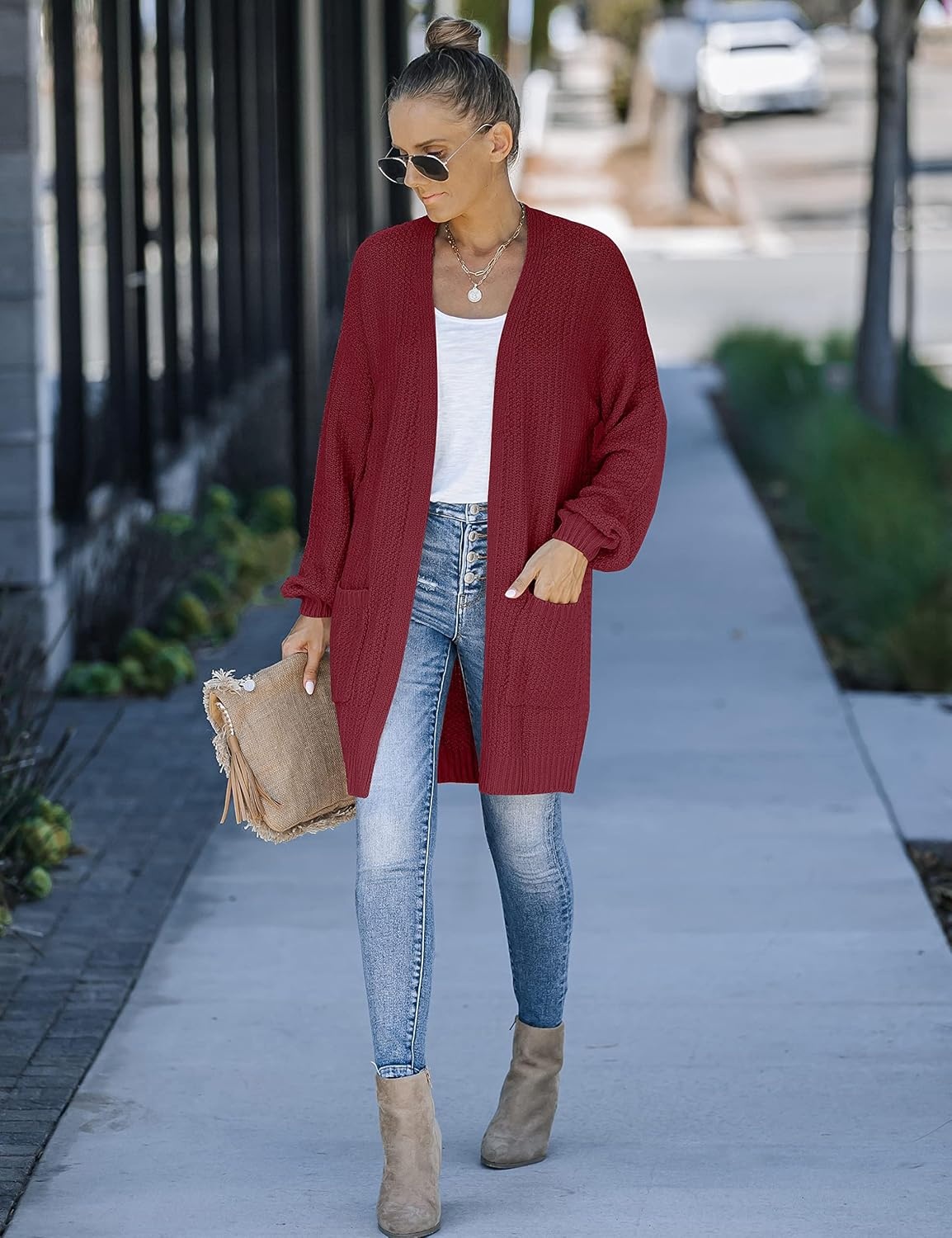 image:imageMEROKEETY Womens 2026 Fall Long Sleeve Chunky Knit Cardigan SweatersWine