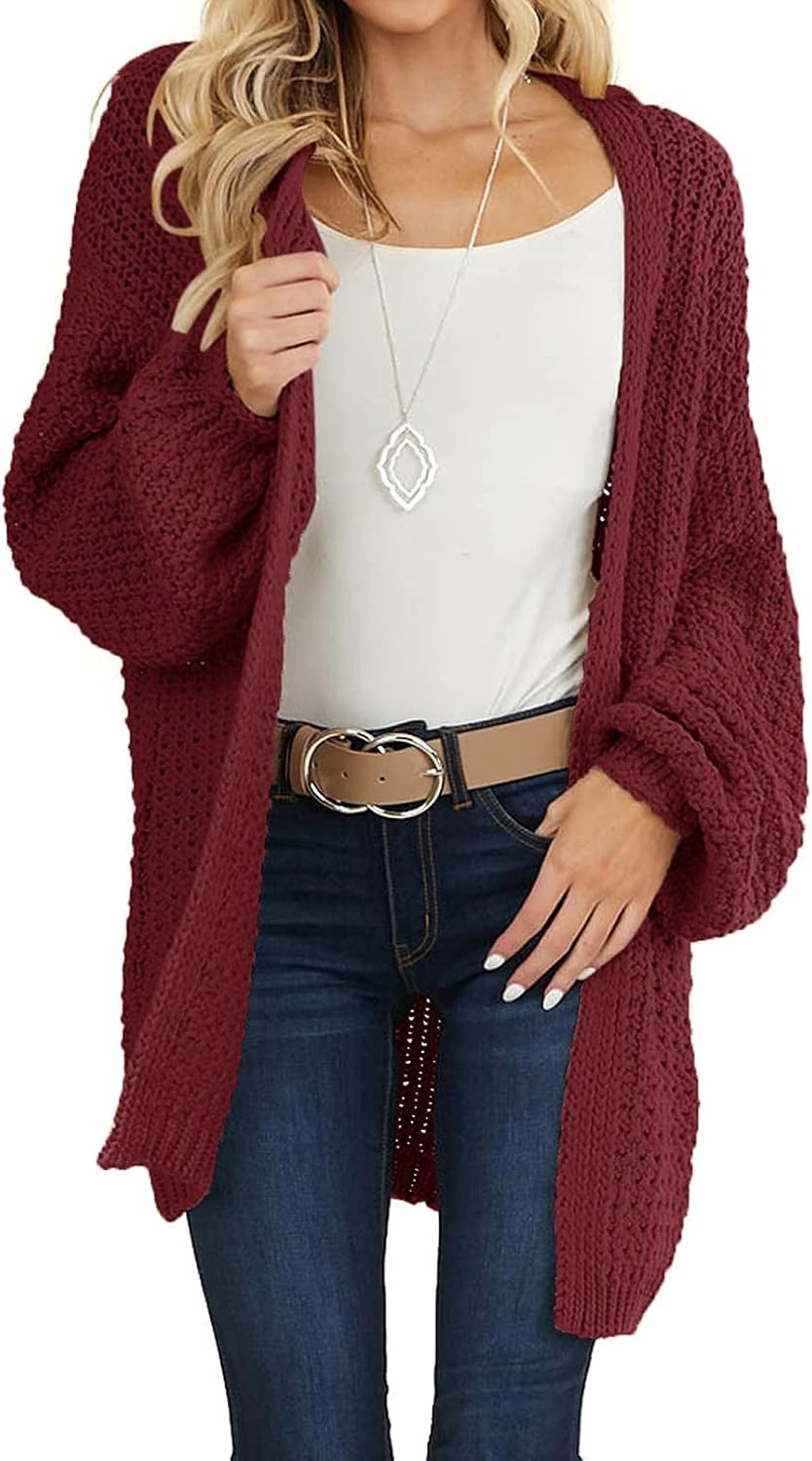 image:imageMEROKEETY Womens 2026 Fall Long Sleeve Chunky Knit Cardigan SweatersWine