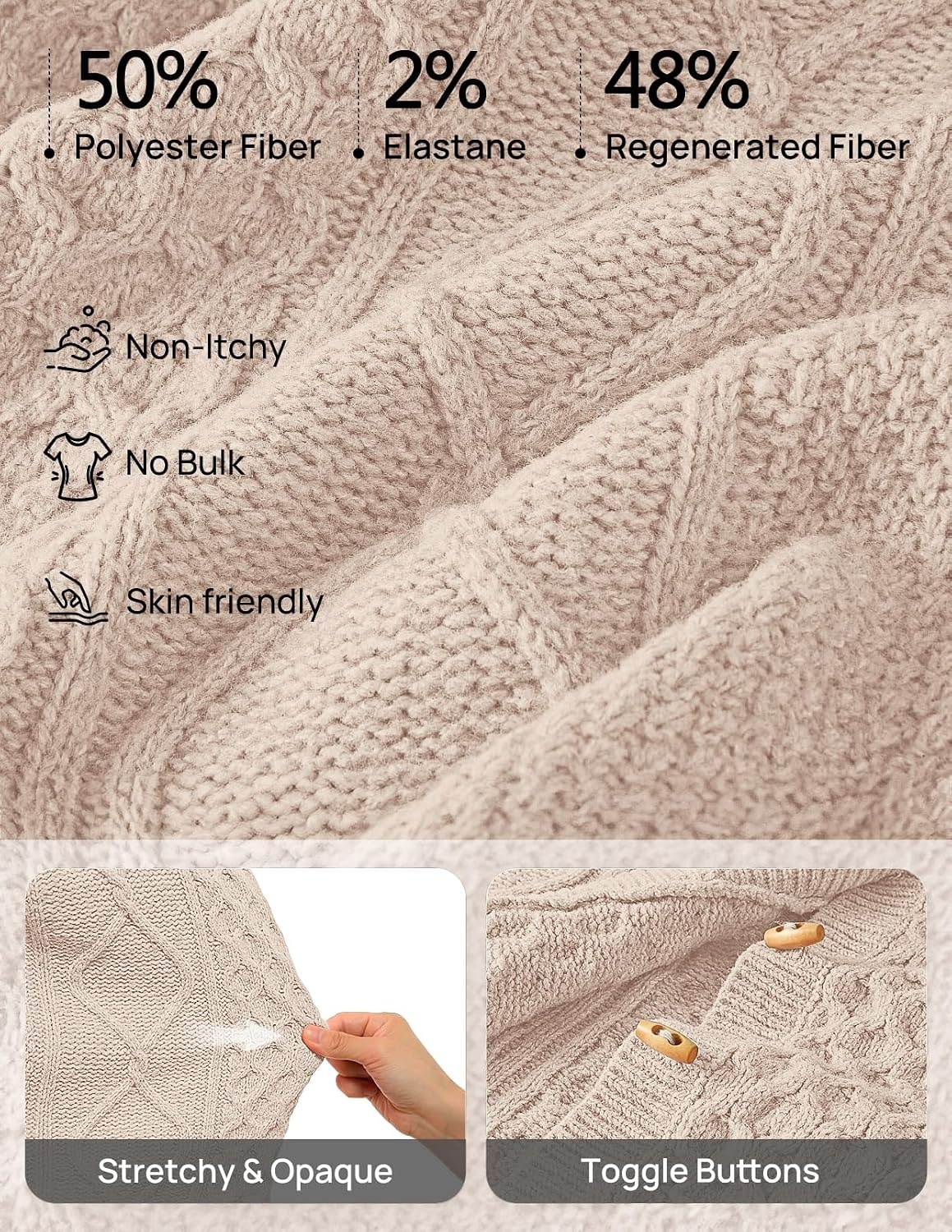 image:imageMEROKEETY Womens Chunky Button Up Cable Knit Trendy Cardigan SweatersApricot
