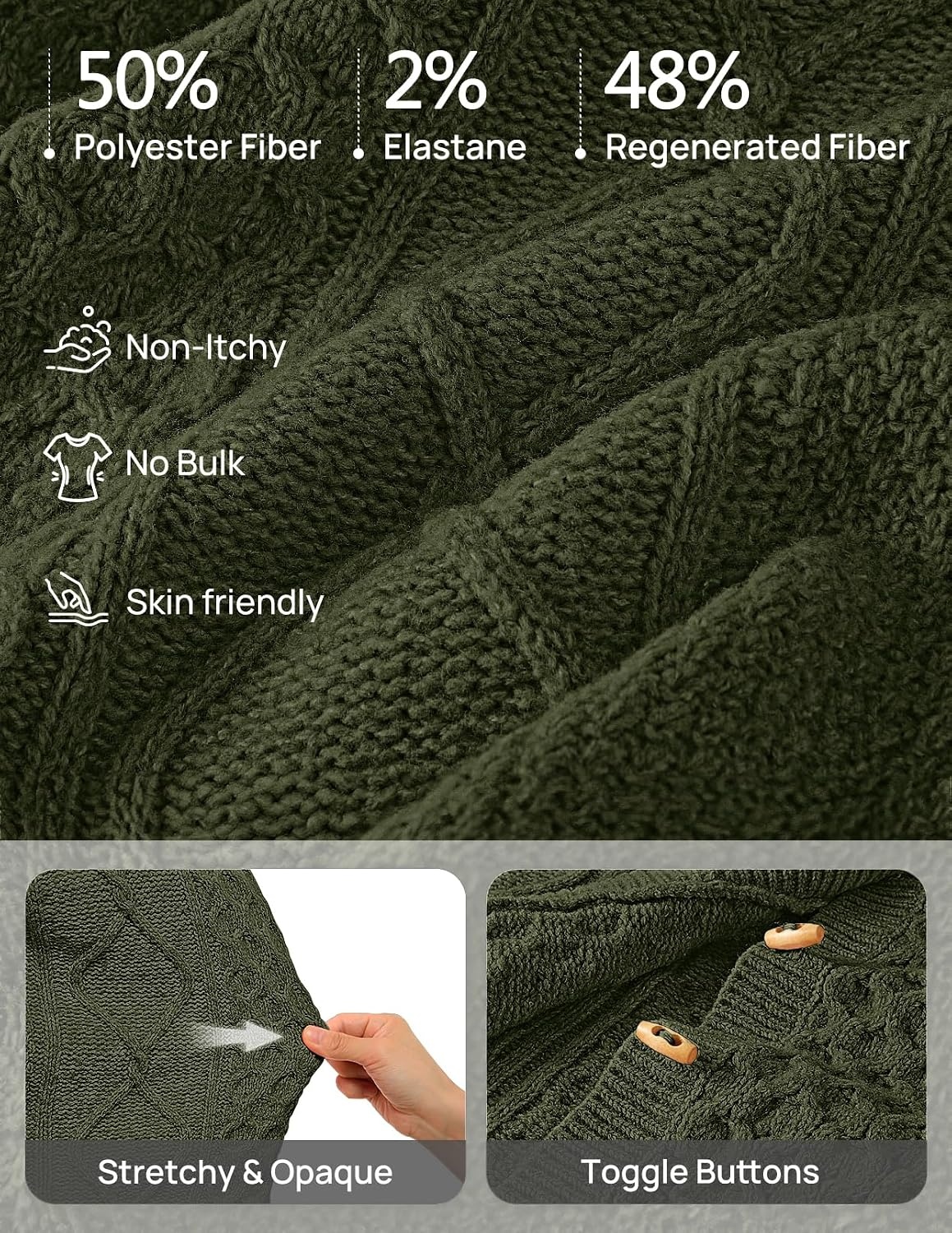 image:imageMEROKEETY Womens Chunky Button Up Cable Knit Trendy Cardigan SweatersArmy