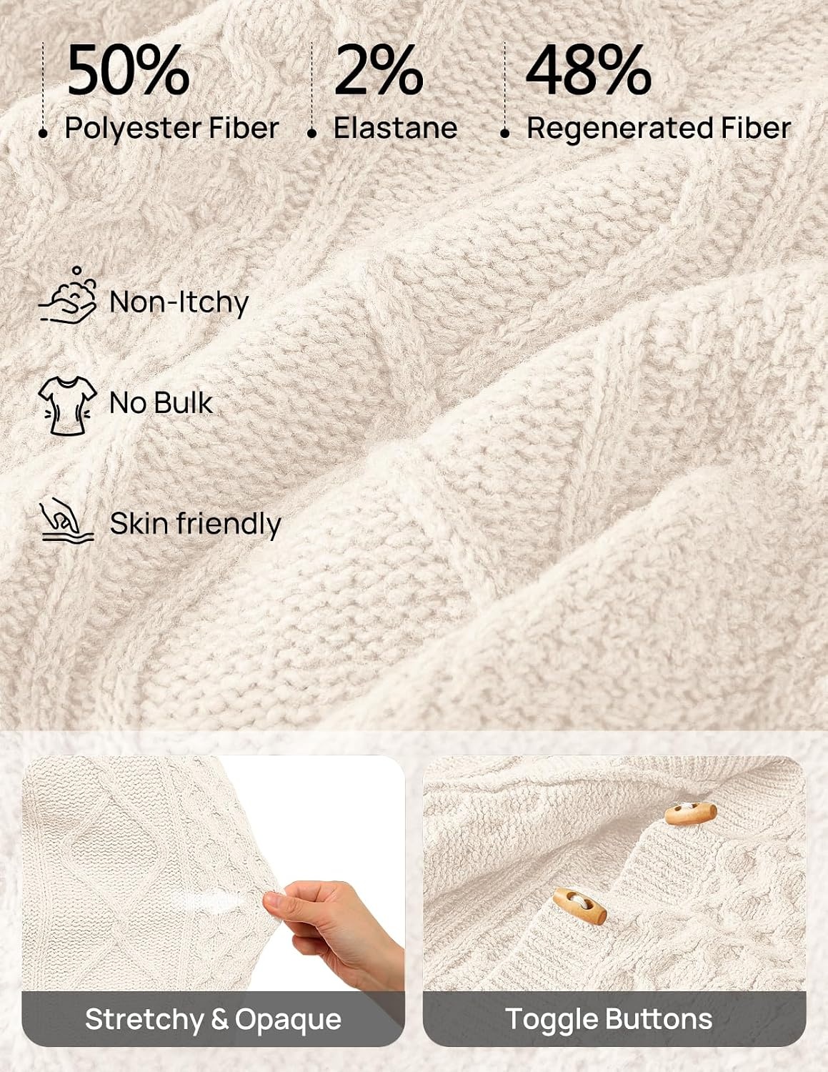 image:imageMEROKEETY Womens Chunky Button Up Cable Knit Trendy Cardigan SweatersBeige