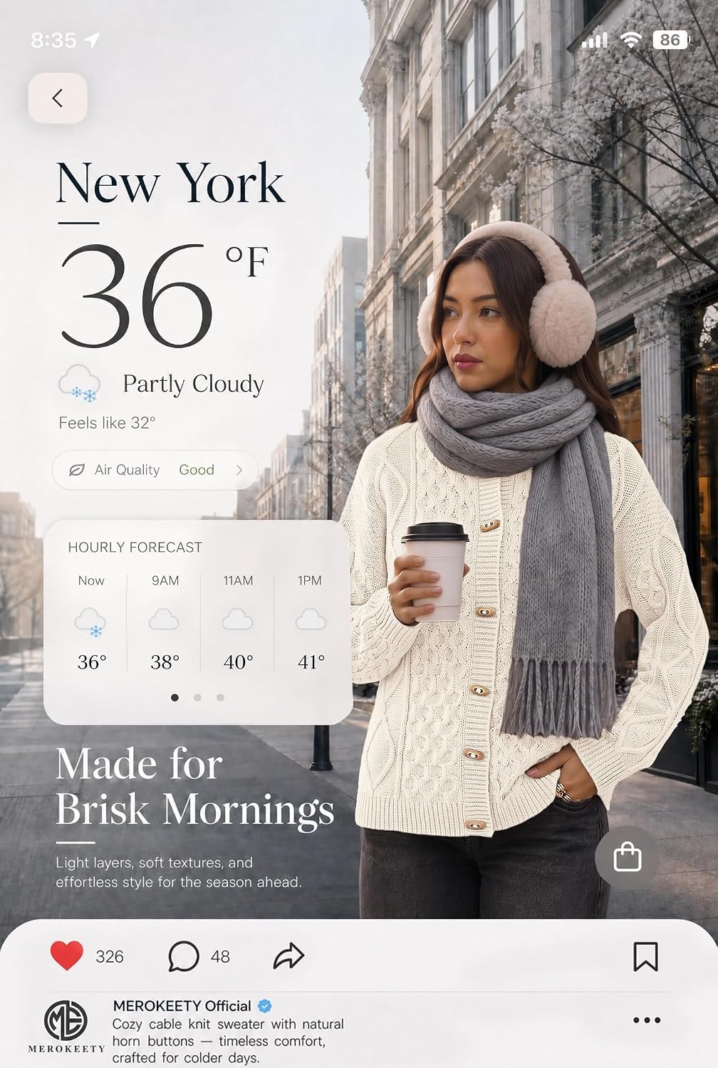 image:imageMEROKEETY Womens Chunky Button Up Cable Knit Trendy Cardigan SweatersBeige