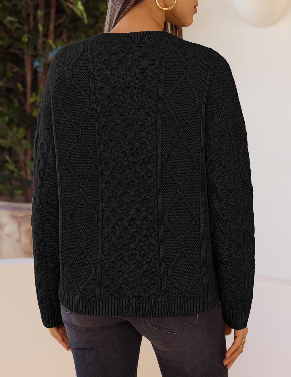image:imageMEROKEETY Womens Chunky Button Up Cable Knit Trendy Cardigan SweatersBlack