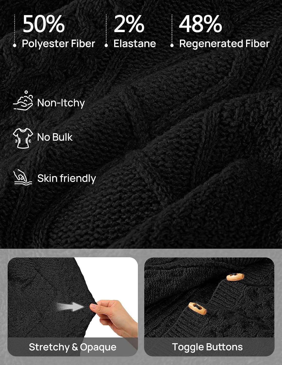 image:imageMEROKEETY Womens Chunky Button Up Cable Knit Trendy Cardigan SweatersBlack