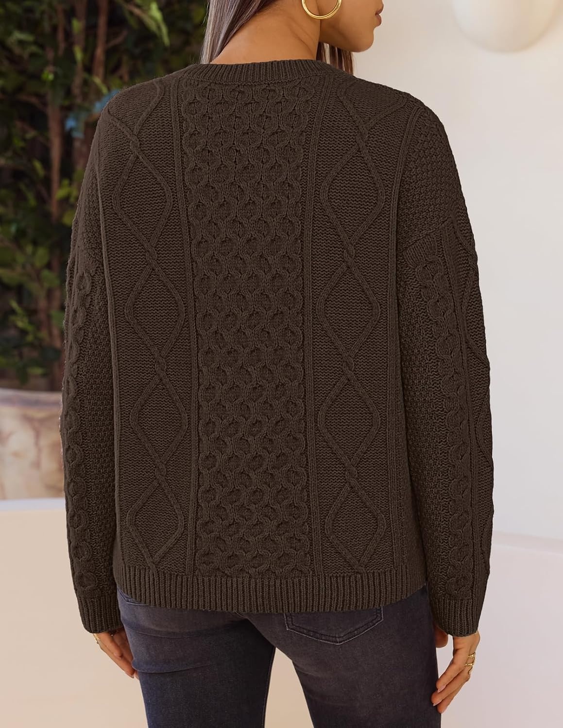 image:imageMEROKEETY Womens Chunky Button Up Cable Knit Trendy Cardigan SweatersCoffee