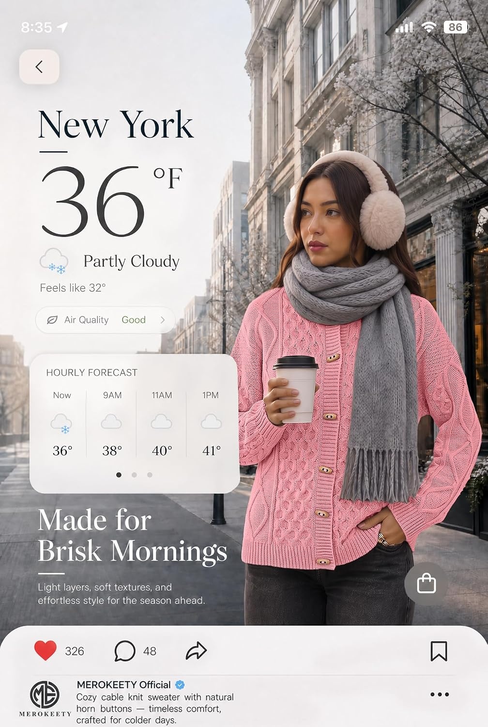 image:imageMEROKEETY Womens Chunky Button Up Cable Knit Trendy Cardigan SweatersPink