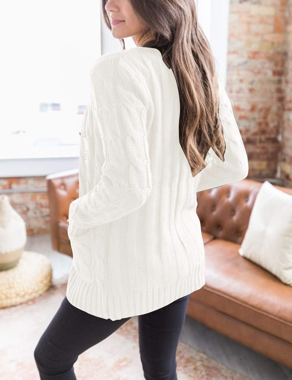image:imageMEROKEETY Womens Fall 2026 Long Sleeve Cable Knit Cardigan SweatersBeige