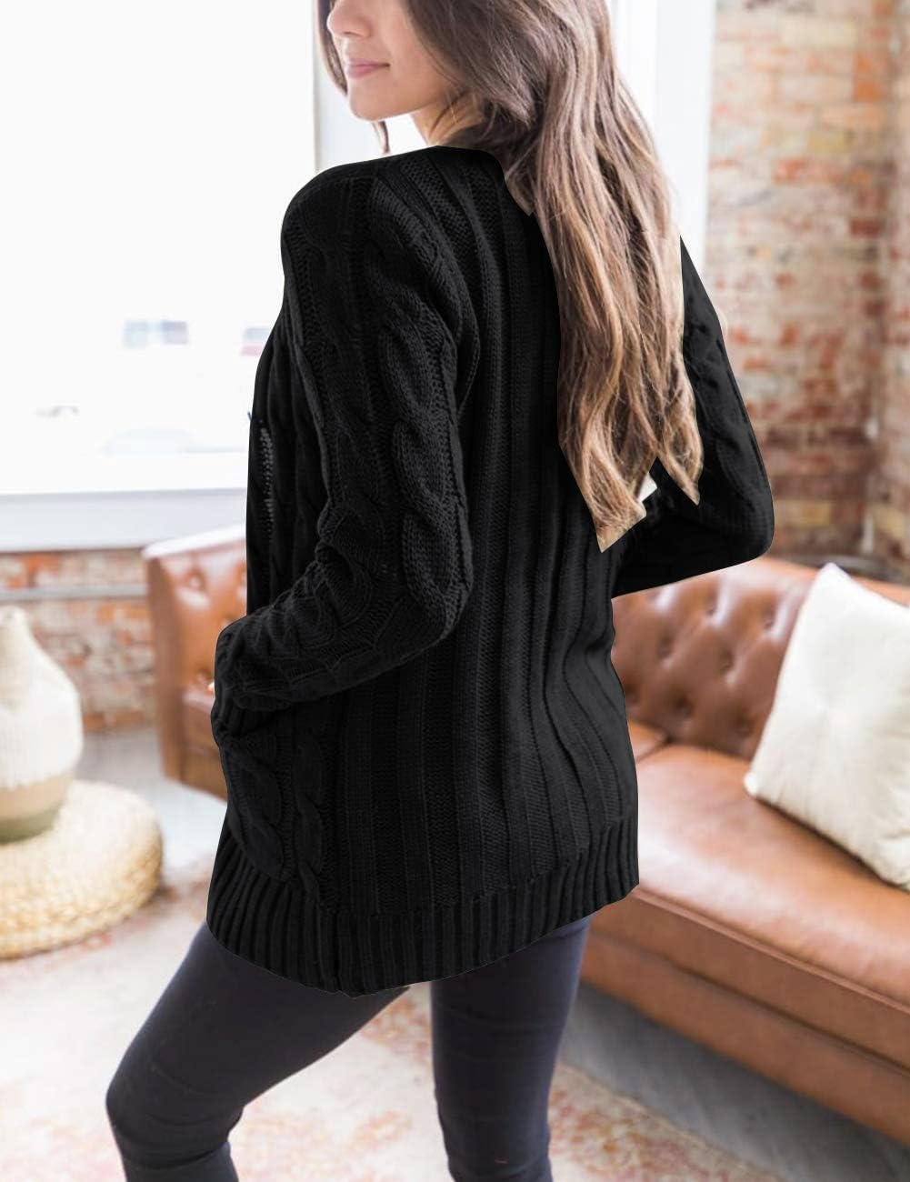 image:imageMEROKEETY Womens Fall 2026 Long Sleeve Cable Knit Cardigan SweatersBlack