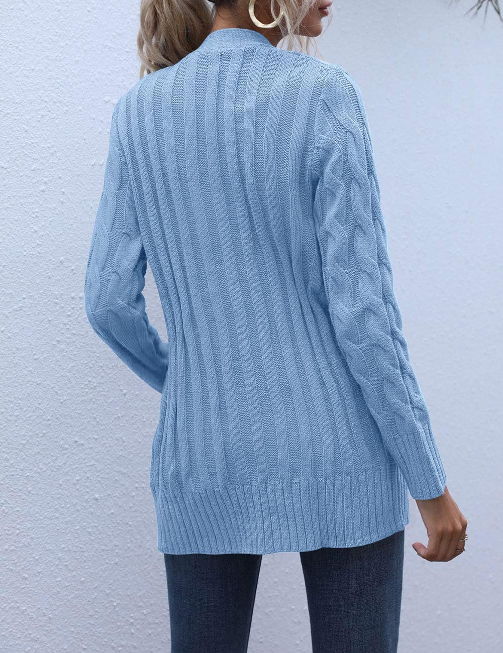 image:imageMEROKEETY Womens Fall 2026 Long Sleeve Cable Knit Cardigan SweatersBlue