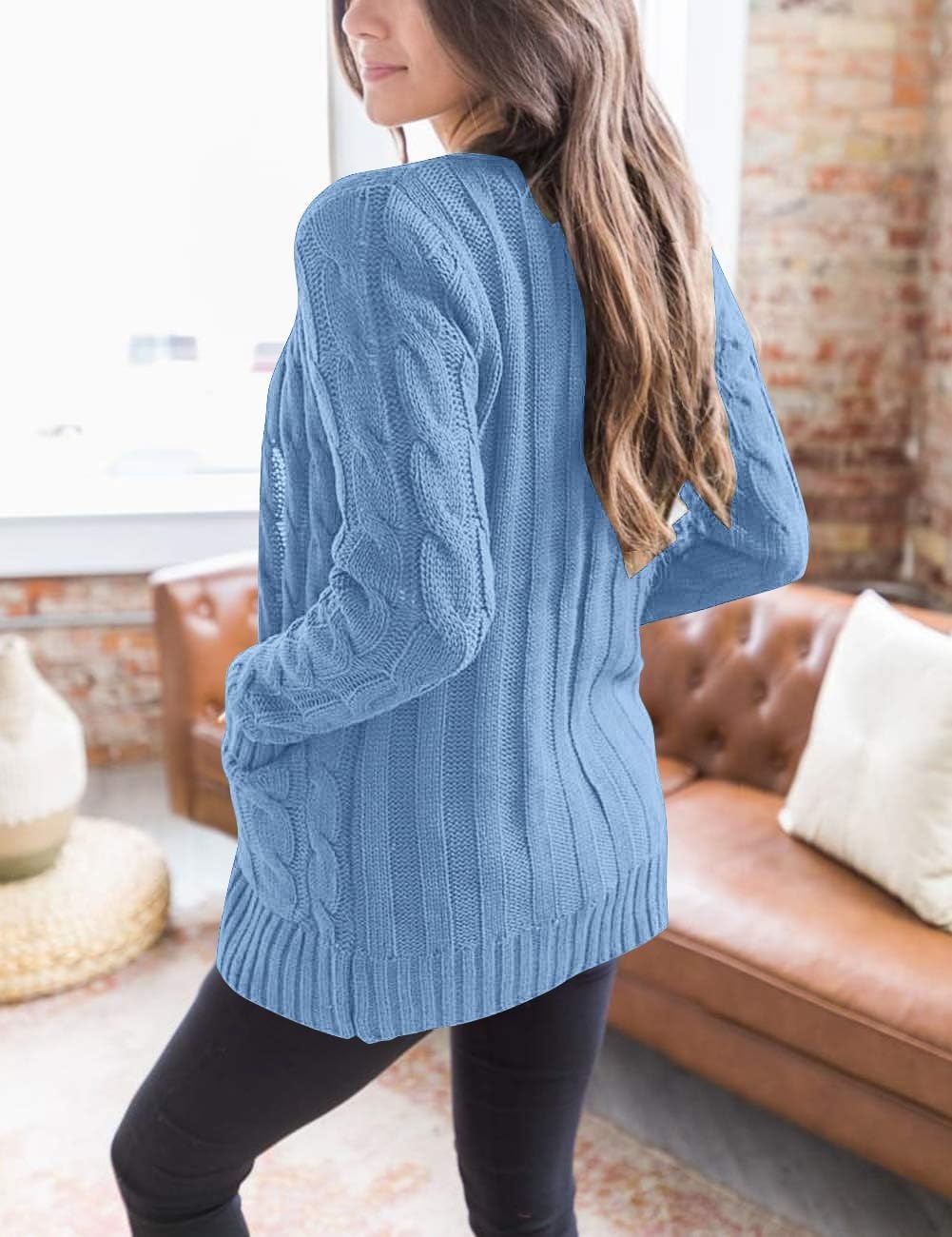 image:imageMEROKEETY Womens Fall 2026 Long Sleeve Cable Knit Cardigan SweatersBlue