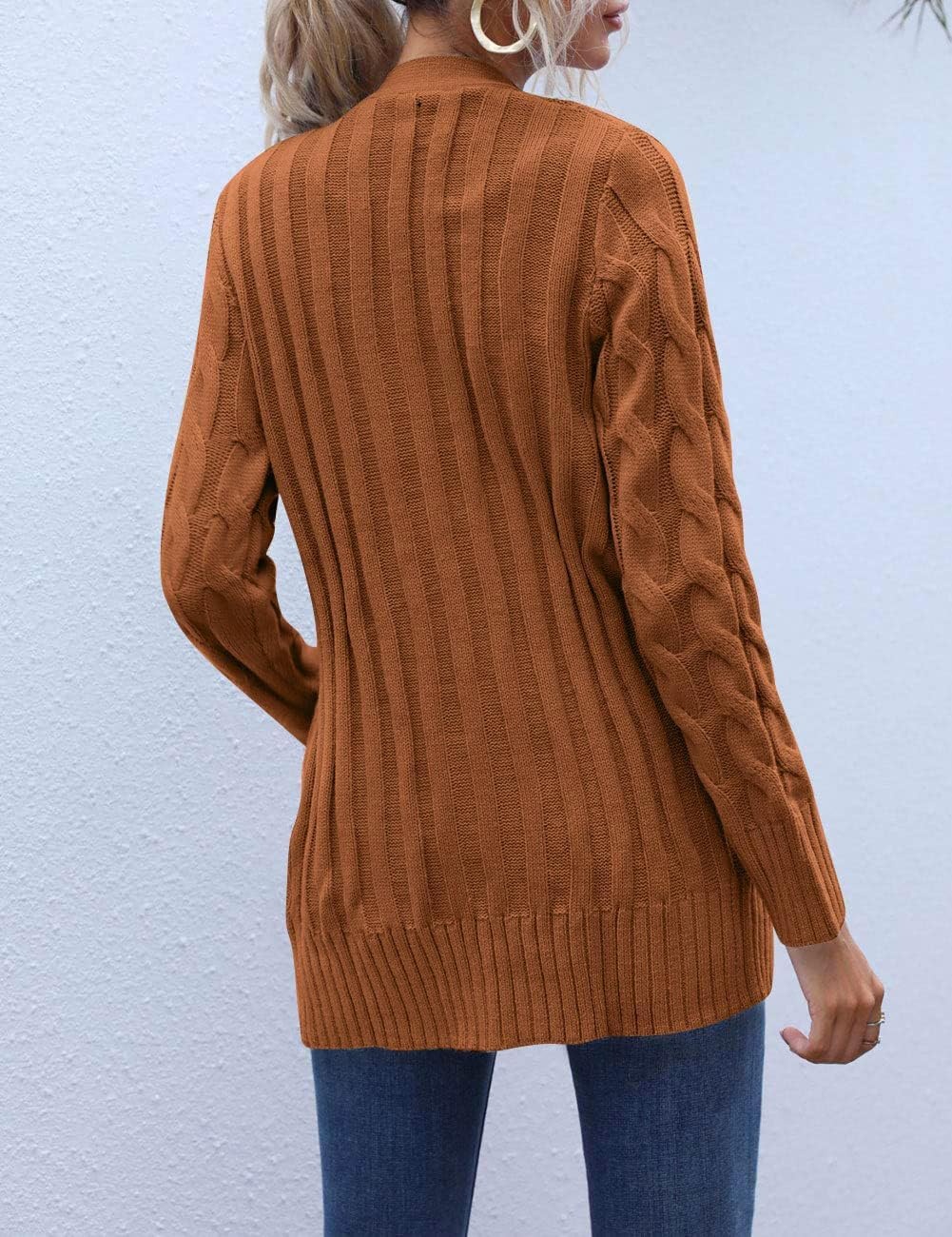 image:imageMEROKEETY Womens Fall 2026 Long Sleeve Cable Knit Cardigan SweatersBrown