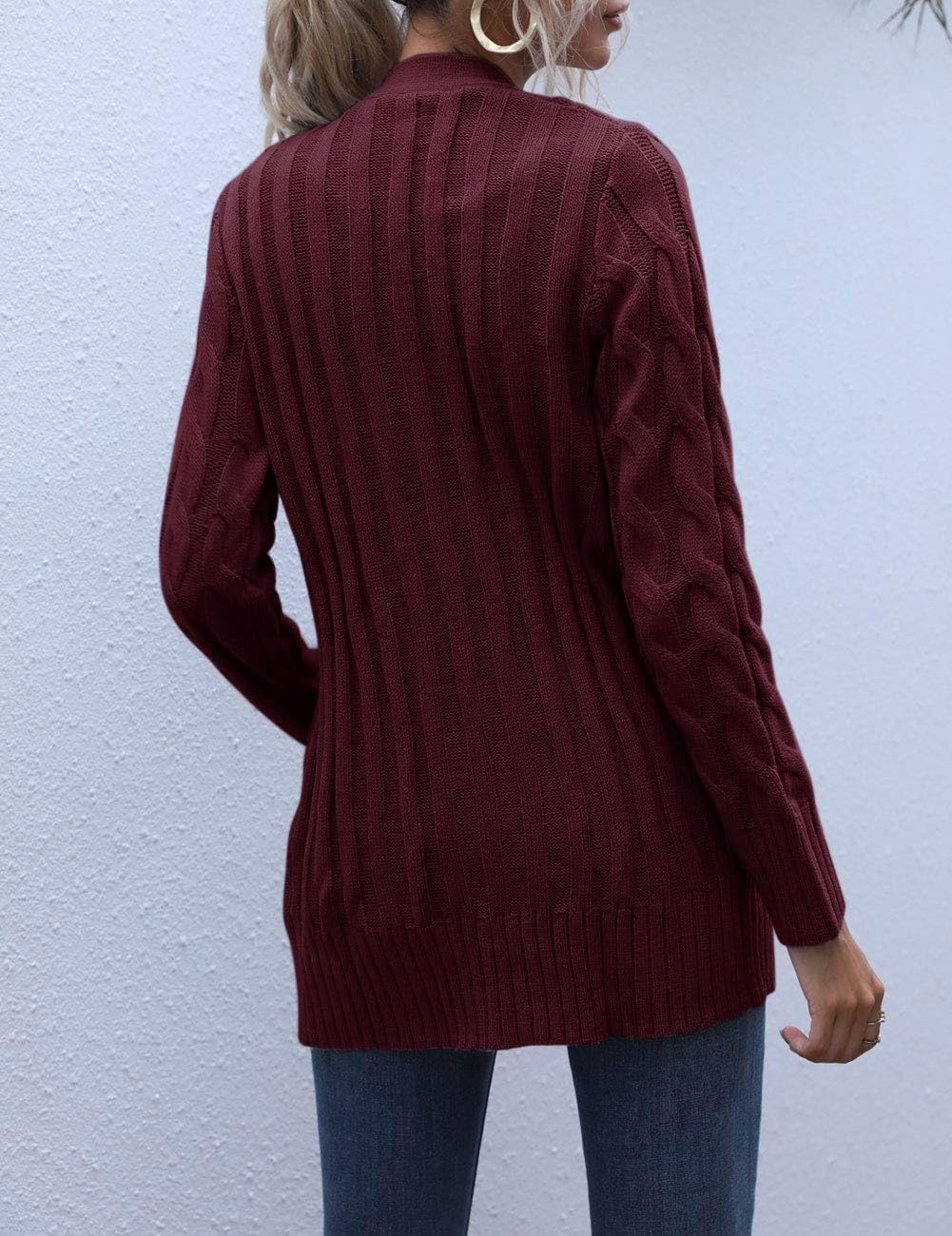 image:imageMEROKEETY Womens Fall 2026 Long Sleeve Cable Knit Cardigan SweatersBurgundy