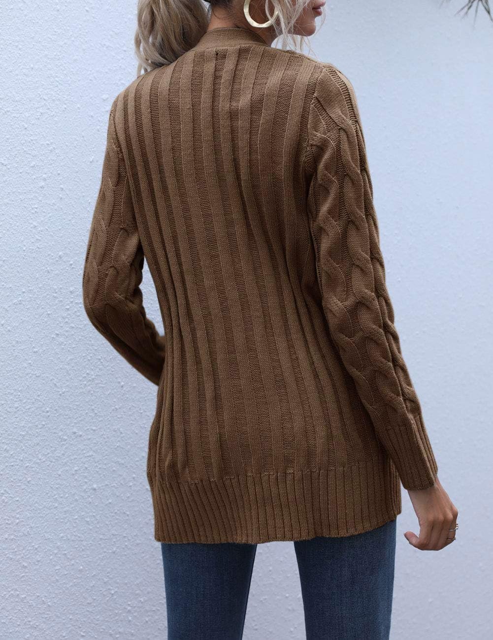 image:imageMEROKEETY Womens Fall 2026 Long Sleeve Cable Knit Cardigan SweatersCoffee