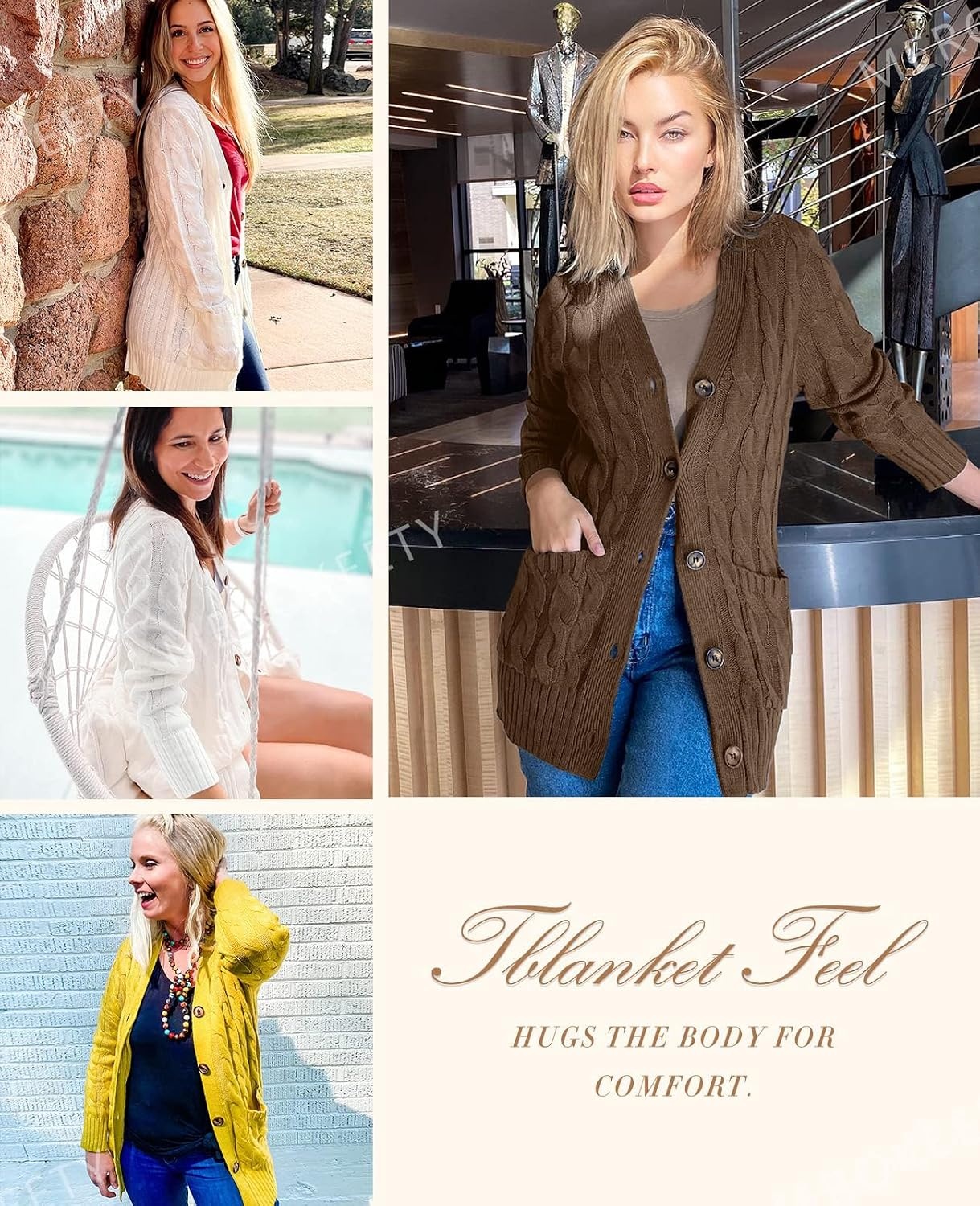 image:imageMEROKEETY Womens Fall 2026 Long Sleeve Cable Knit Cardigan SweatersCoffee